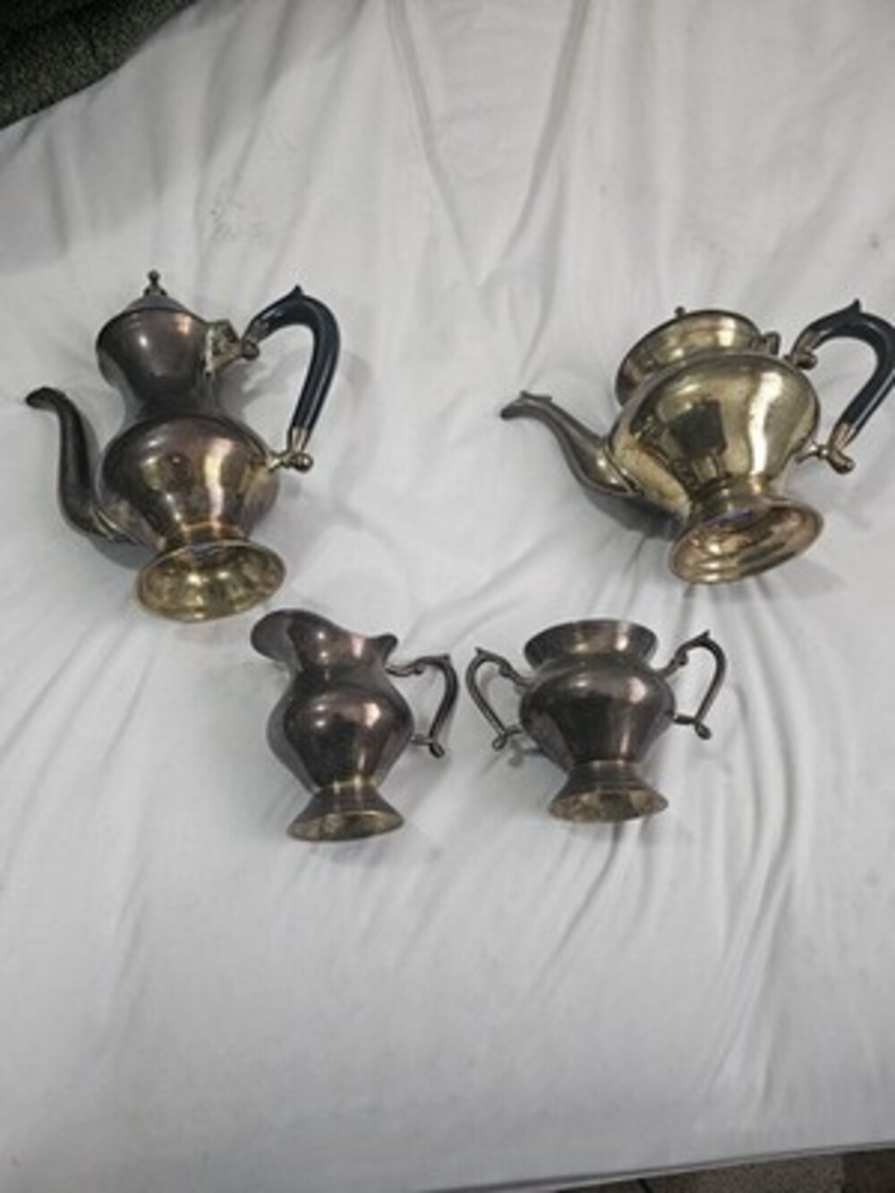 Vtg Brass 4 Pc Tea Coffee Service Set Indian Etched Floral Sugar Creamer Heavy